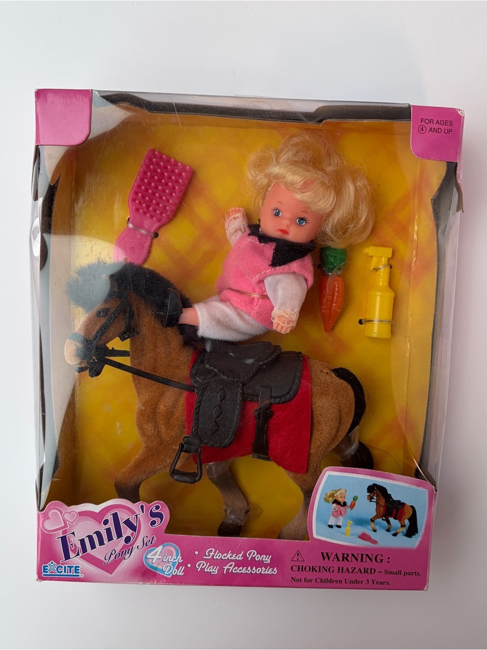 NIB RARE VTG Emily’s‎ Pony Set by Excite Toys Vintage Flocked Horse